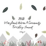 Graphic of falling leaves and mountains with words 2018 Maryland Urban and Community Forestry Summit