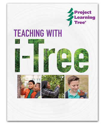 Three photos of children doing i-Tree projects with title 