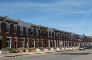 Block of Baltimore row houses before tree planting