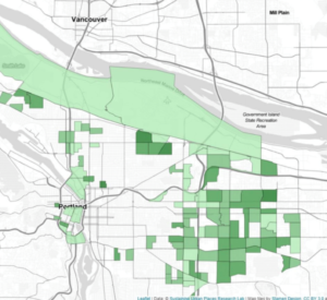 Canopy cover map of Portland