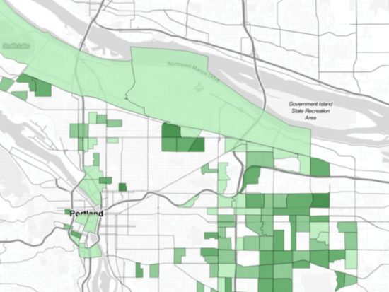 Canopy cover map of Portland